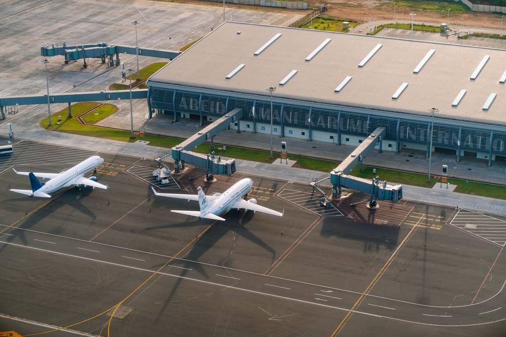 Aerial view of Abeid Amani Karume International Airport, Zanzibar, Tanzania