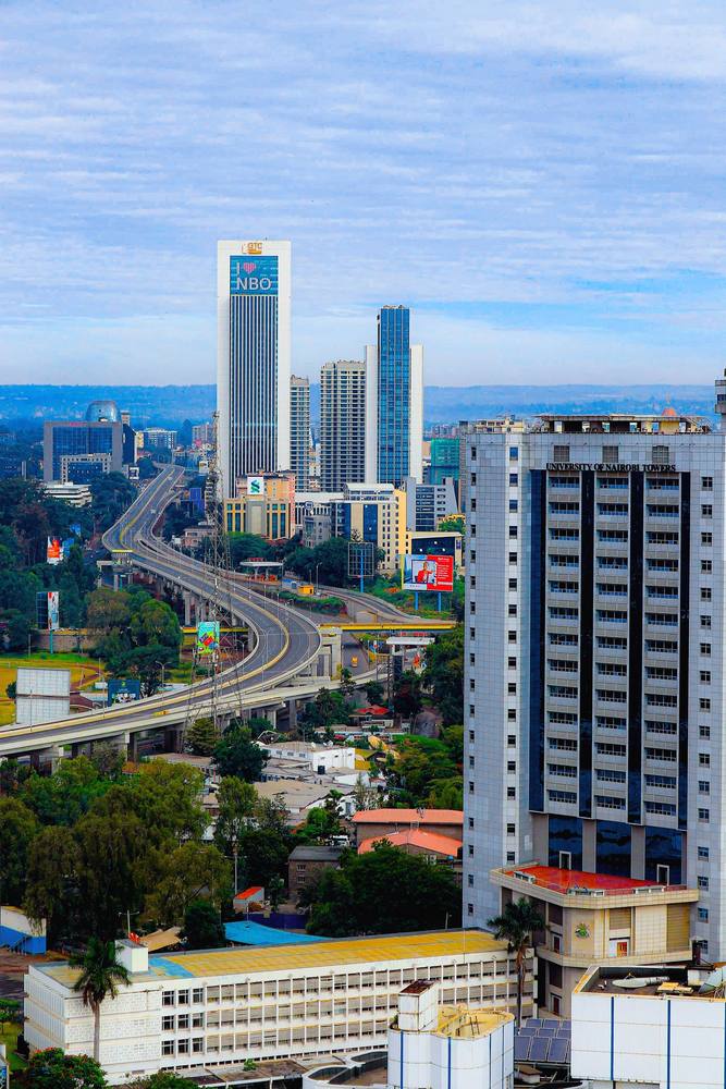 Elevated expressway and skyline of Nairobi, Kenya